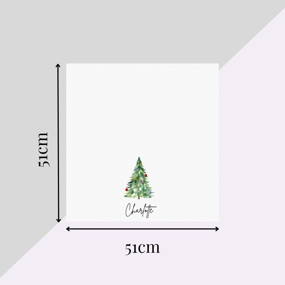 Personalised Watercolour Christmas Tree with Baubles Fabric Napkin | Christmas Cloth Napkin