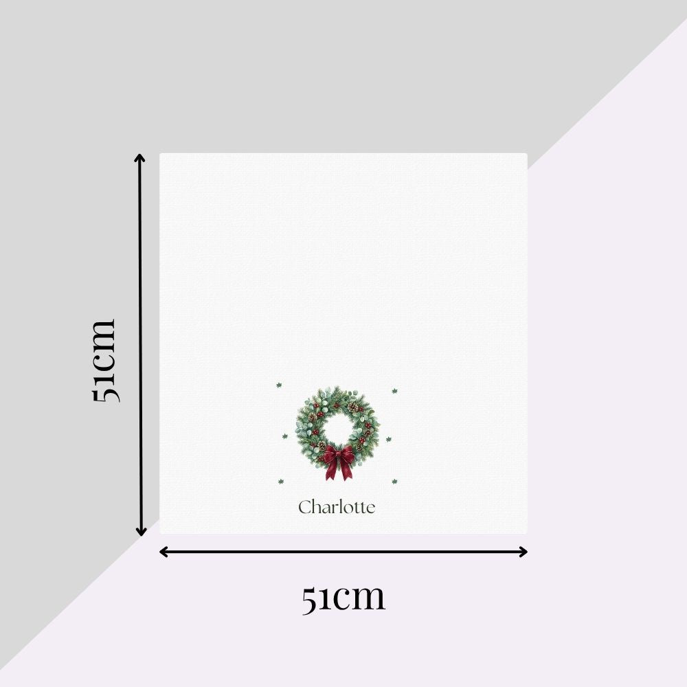 Personalised Christmas Wreath Fabric Napkin | Christmas Cloth Napkin
