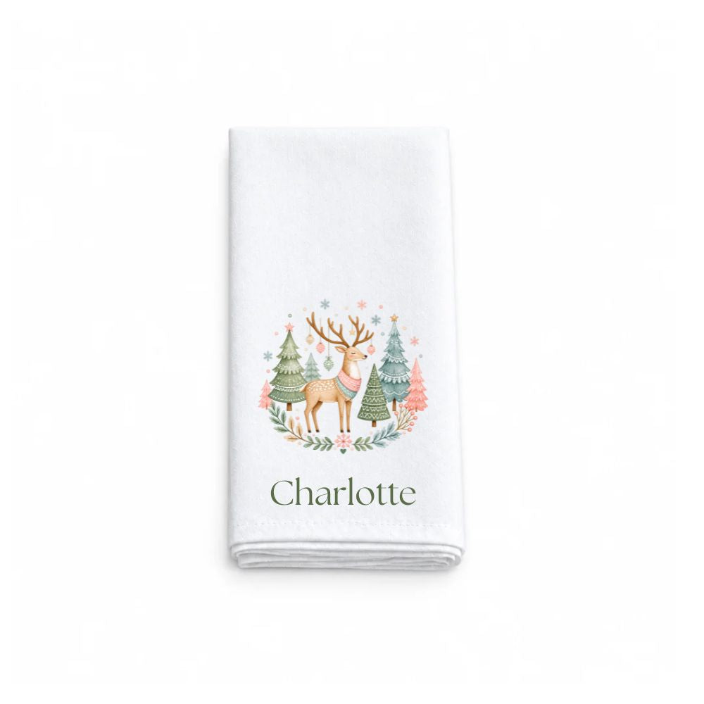 Personalised Scandi Whimsical Christmas Fabric Napkin | Woodland Christmas Cloth Napkin