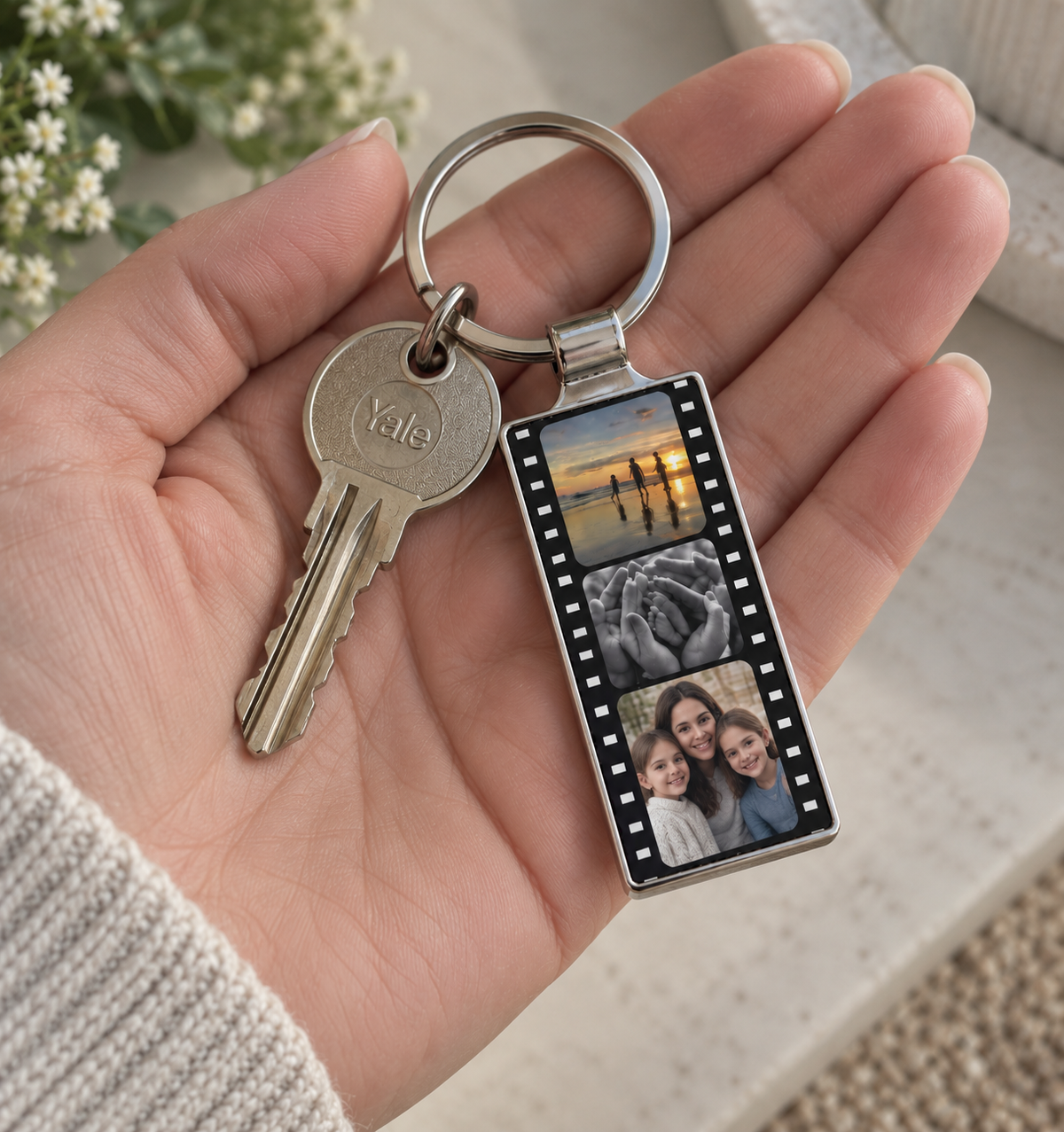 Personalised Camera Film Strip Three Photo Metal Keyring