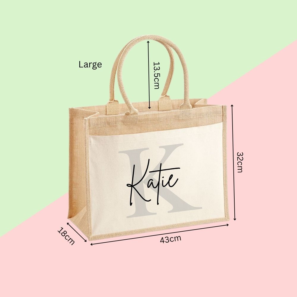 Personalised Monogram Initial & Name Jute Tote Bag