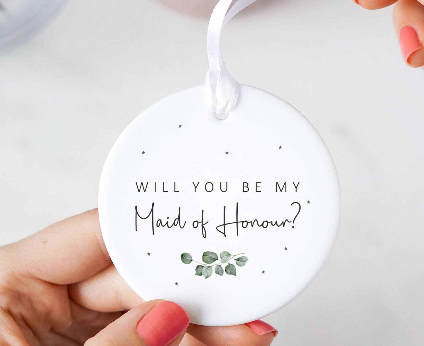 Wedding Party Proposal Eucalyptus Ceramic Hanging Ornament