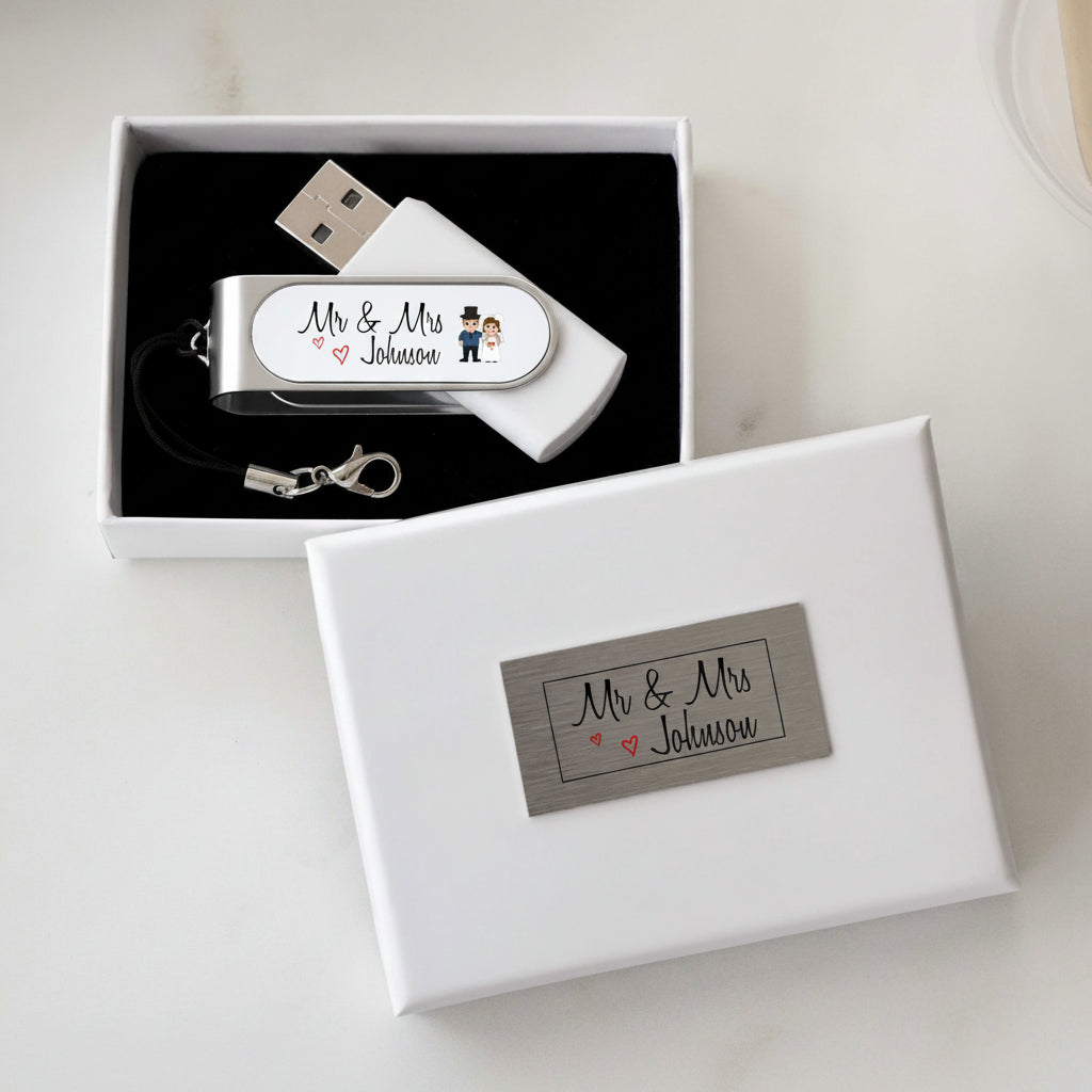 Personalised Mr & Mrs Bride and Groom Wedding USB In Gift Box