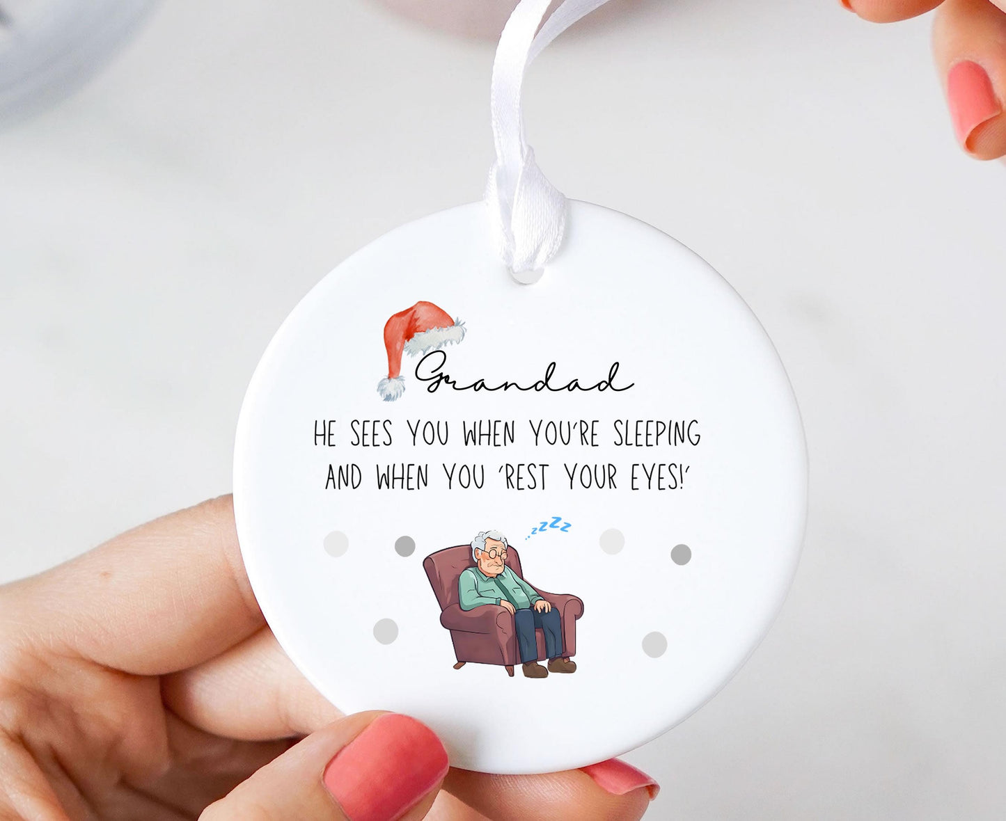 Personalised “He Sees You Watching Telly” Ceramic Christmas Ornament