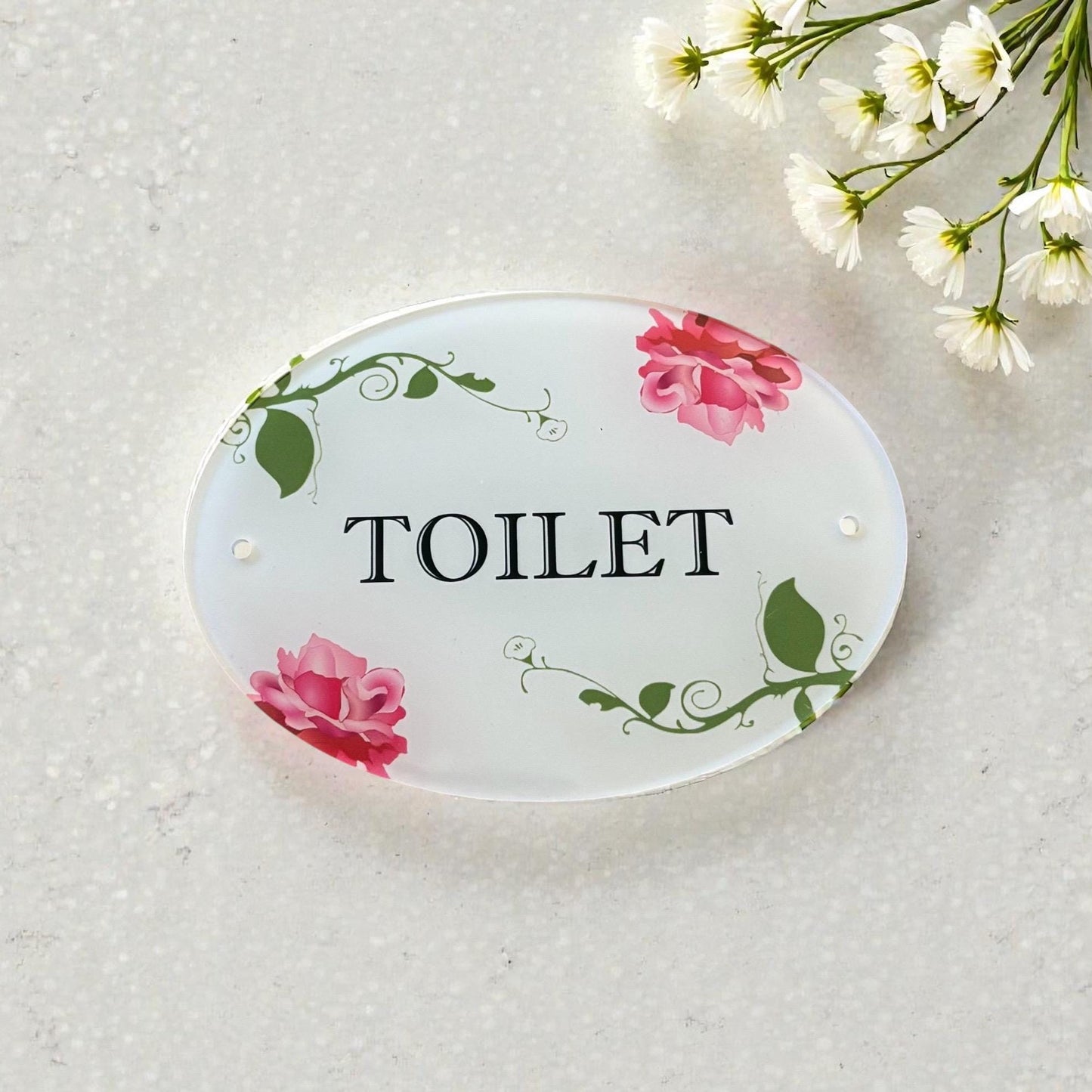 Shabby Chic Floral Door Sign - Bathroom or Toilet
