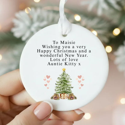 Personalised Custom Wording Watercolour Christmas Tree Bauble
