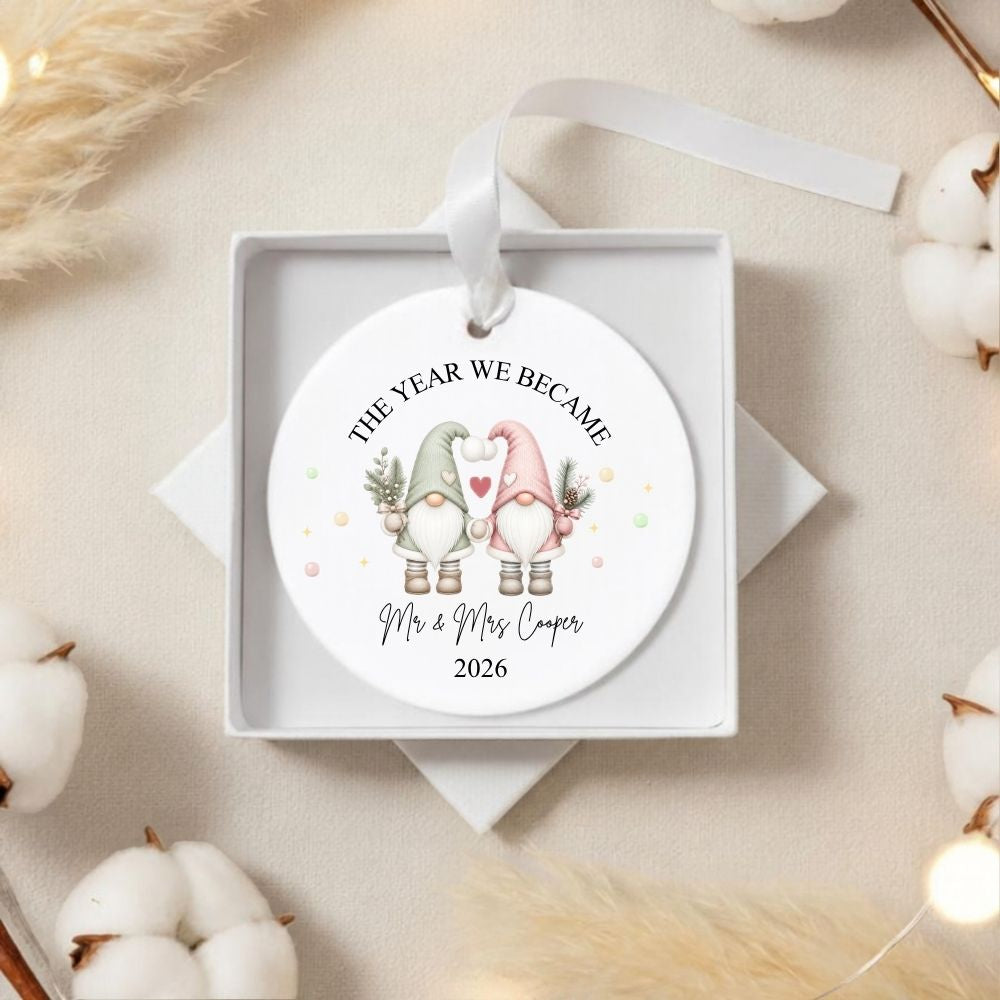 Personalised The Year We Became Mr & Mrs Gonk Christmas Bauble