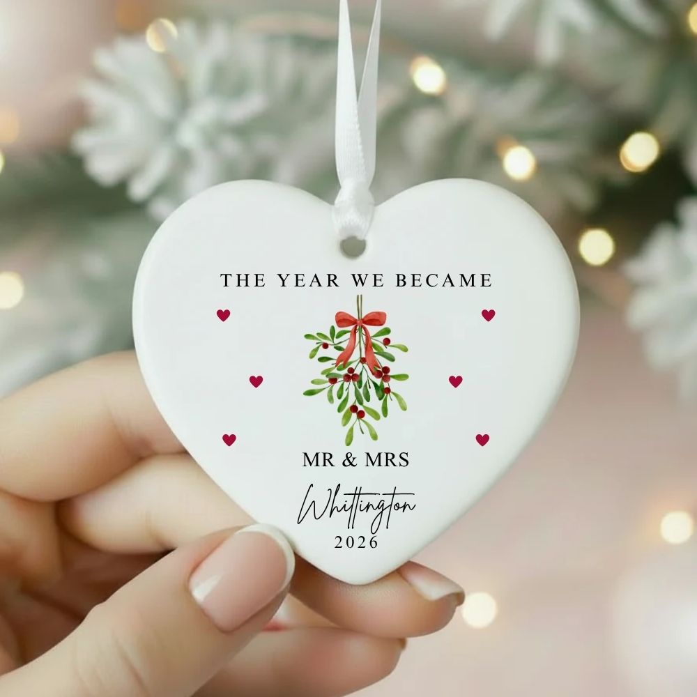 Personalised The Year We Became Mr & Mrs Ceramic Christmas Bauble Gift