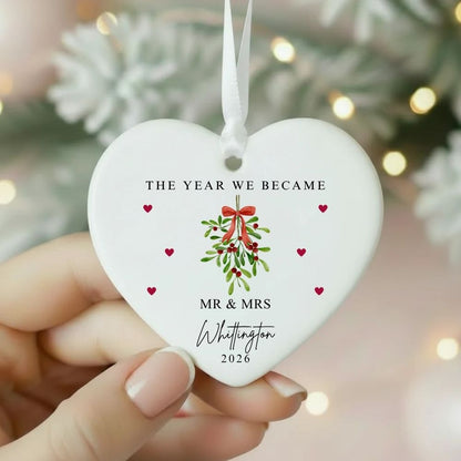 Personalised The Year We Became Mr & Mrs Ceramic Christmas Bauble Gift
