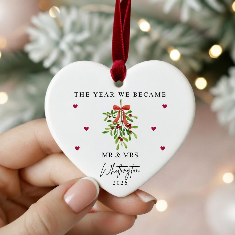 Personalised The Year We Became Mr & Mrs Ceramic Christmas Bauble Gift
