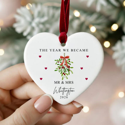 Personalised The Year We Became Mr & Mrs Ceramic Christmas Bauble Gift