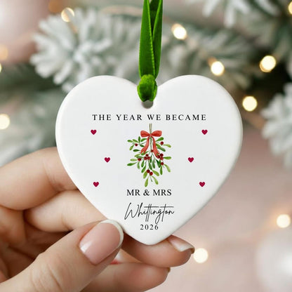 Personalised The Year We Became Mr & Mrs Ceramic Christmas Bauble Gift