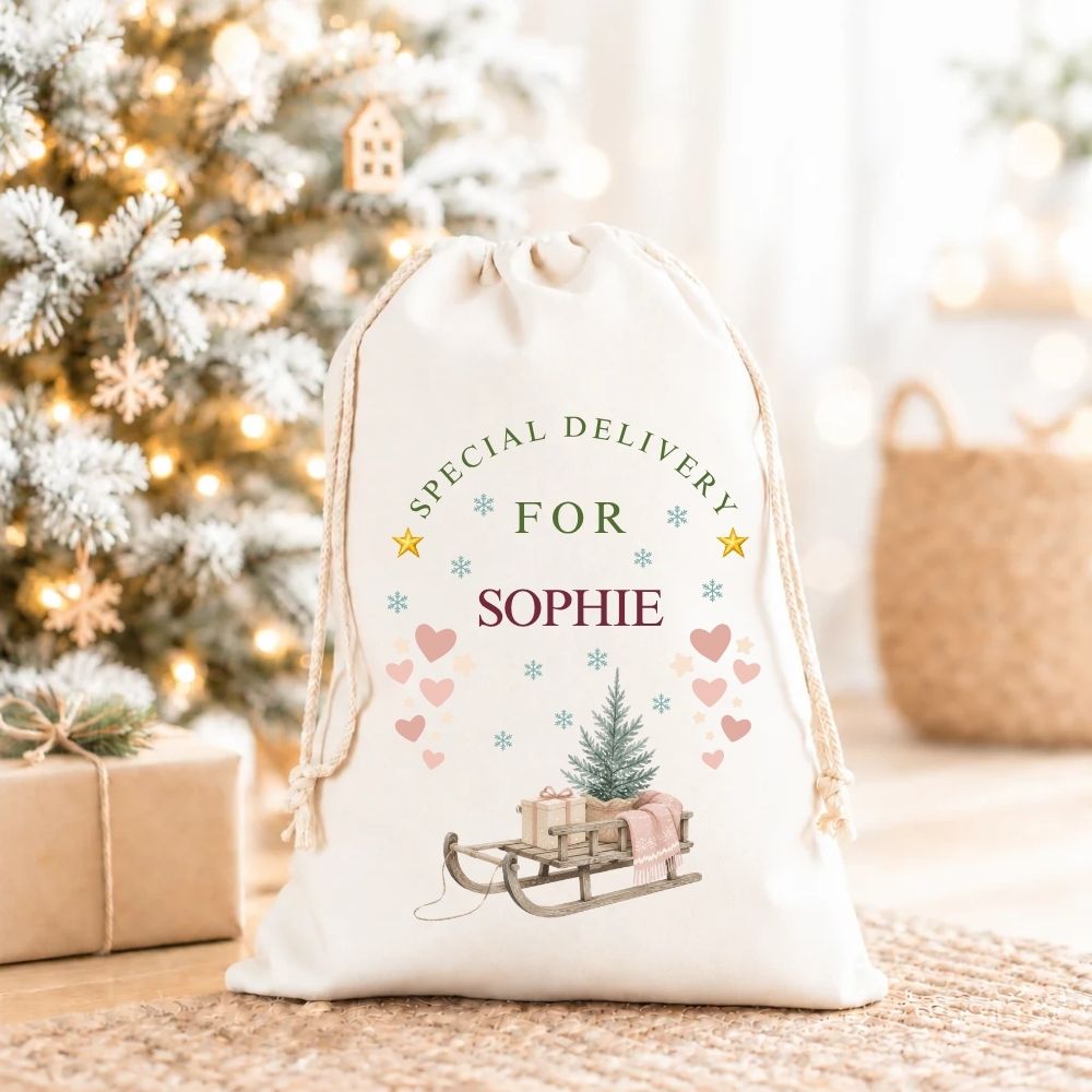 Personalised Linen Style Christmas Santa Sack - Traditional Scandi Style