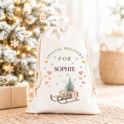 Personalised Linen Style Christmas Santa Sack - Traditional Scandi Style