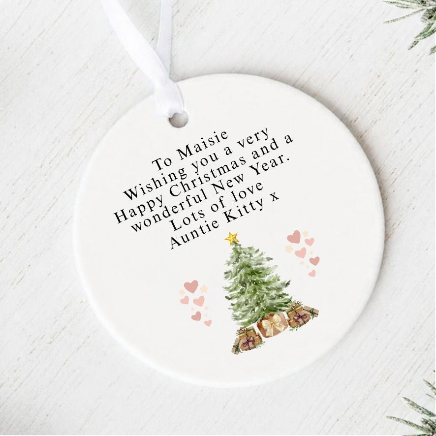 Personalised Custom Wording Watercolour Christmas Tree Bauble