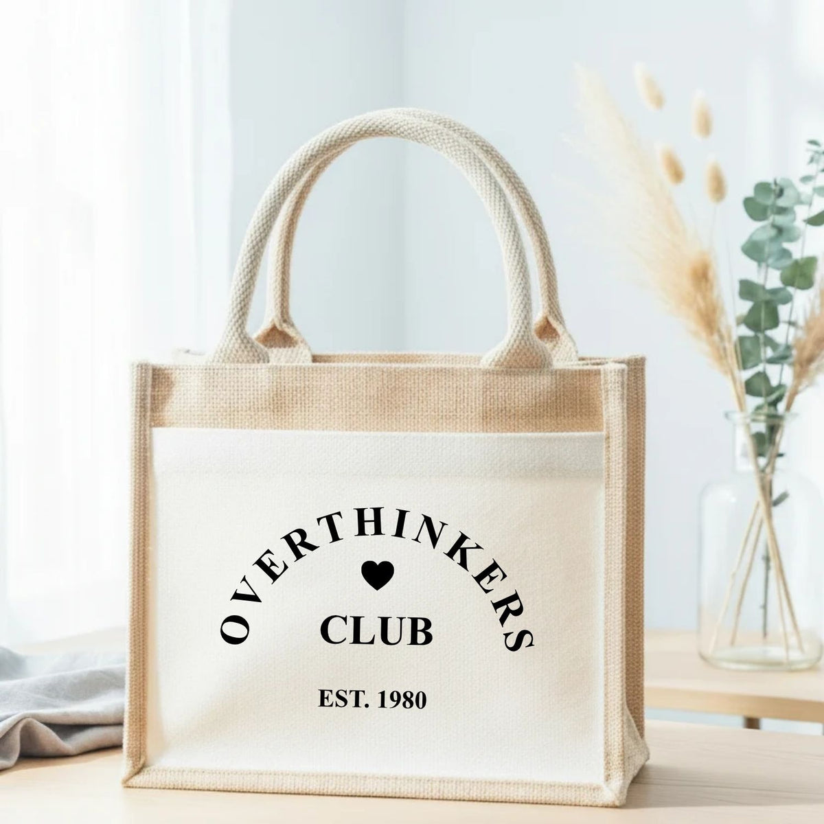 Overthinkers Club Est Personalised Year Jute Tote Bag