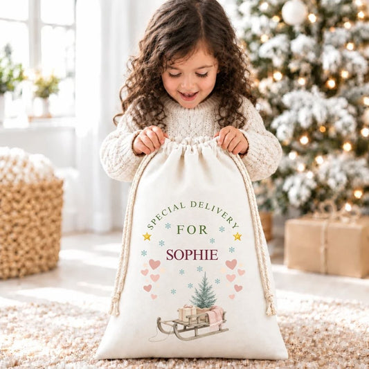 Personalised Linen Style Christmas Santa Sack - Traditional Scandi Style