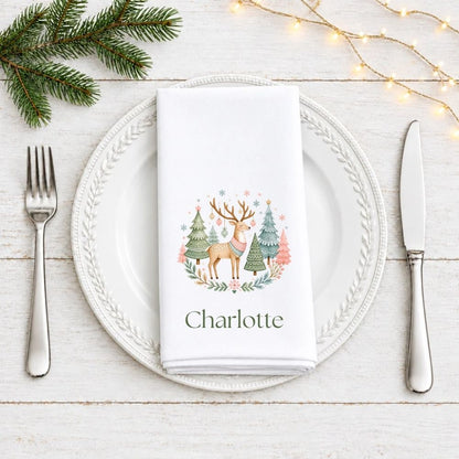 Personalised Scandi Whimsical Christmas Fabric Napkin | Woodland Christmas Cloth Napkin