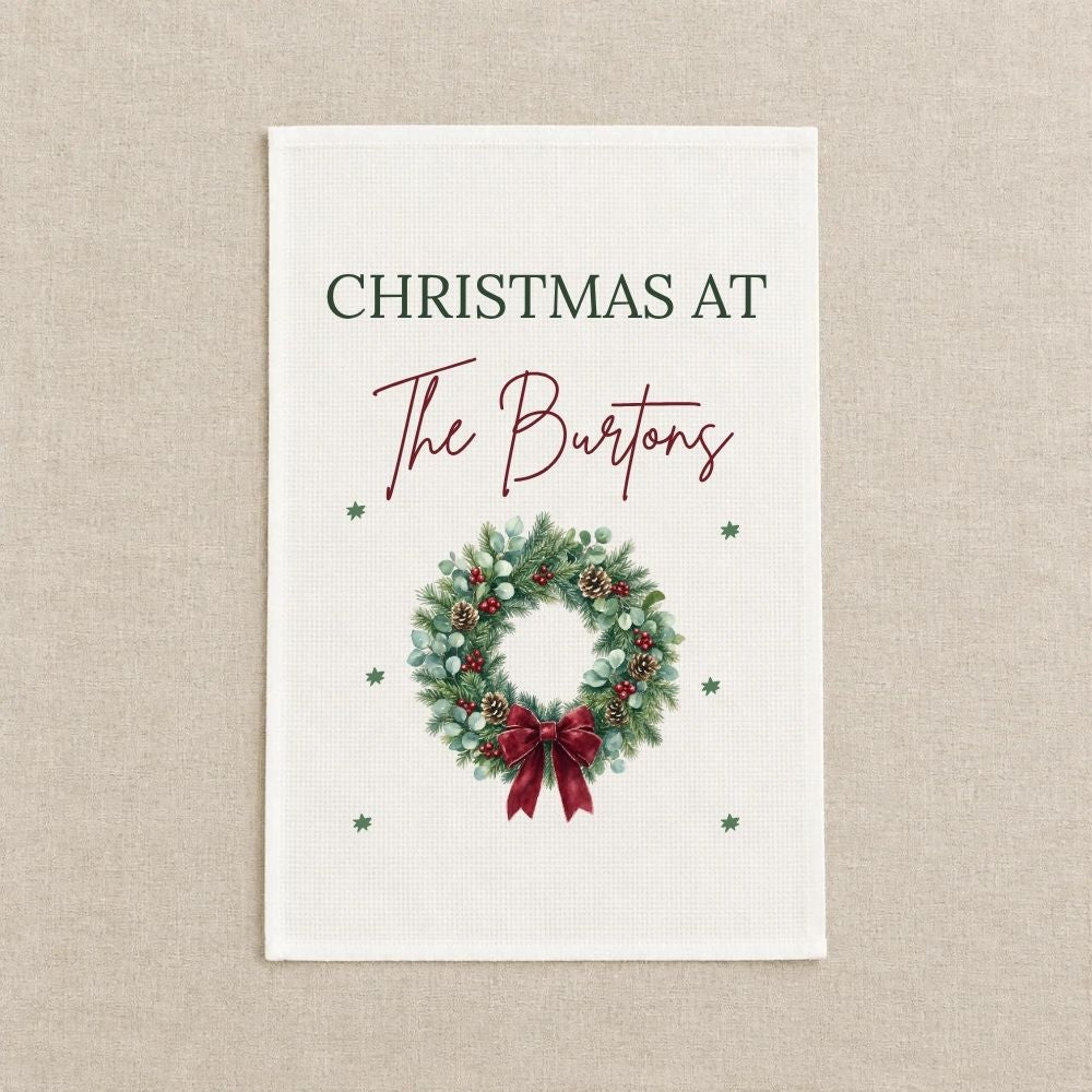 Personalised Christmas At The Custom Name Tea Towel Gift
