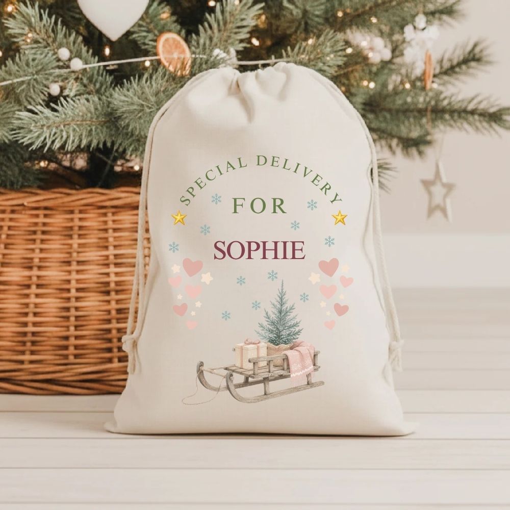 Personalised Linen Style Christmas Santa Sack - Traditional Scandi Style
