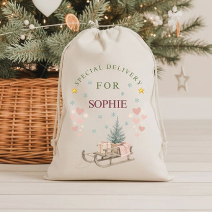 Personalised Linen Style Christmas Santa Sack - Traditional Scandi Style