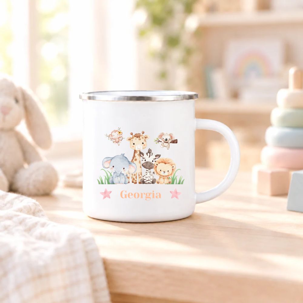Personalised Childs Safari Animals Enamel Mug