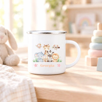 Personalised Childs Safari Animals Enamel Mug