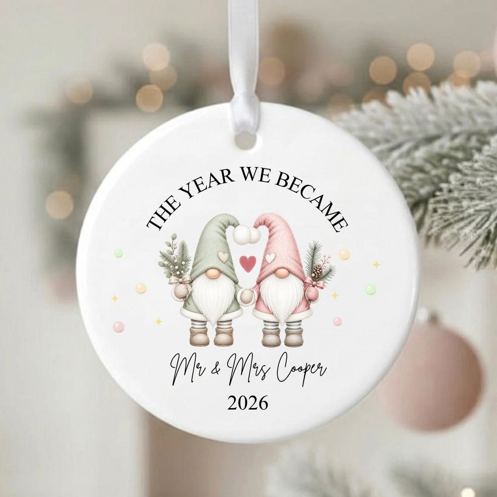 Personalised The Year We Became Mr & Mrs Gonk Christmas Bauble
