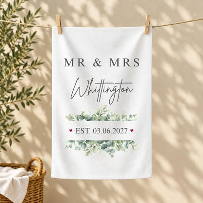Personalised Mr Mrs Wedding Tea Towel Wedding Gift
