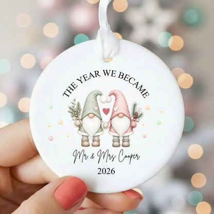 Personalised The Year We Became Mr & Mrs Gonk Christmas Bauble
