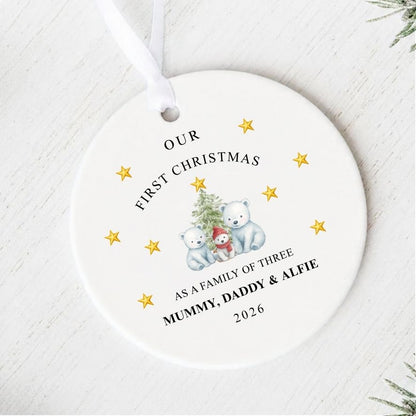 Personalised First Christmas As Family Of Three Christmas Bears Ornament