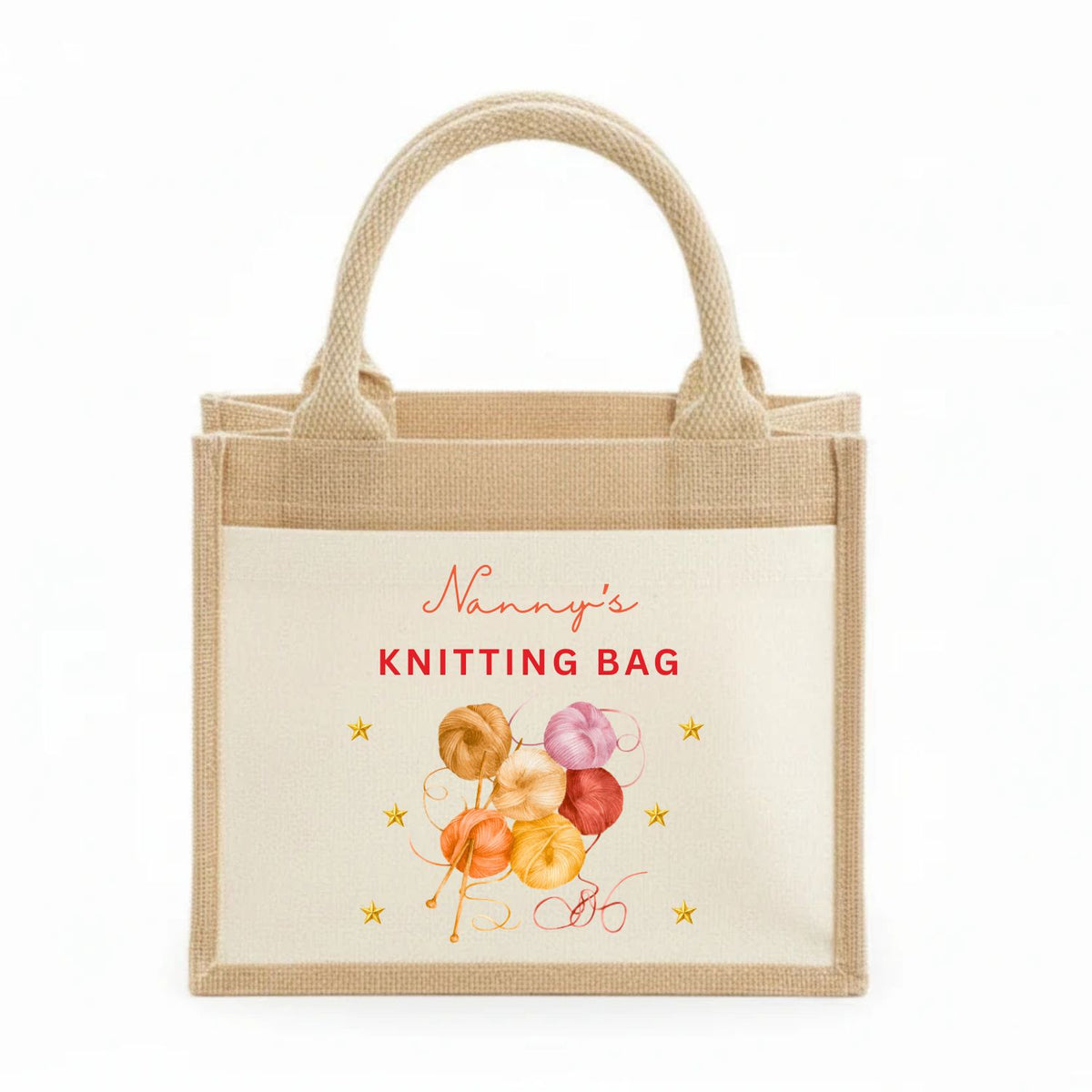 Personalised Knitting Wool Storage Craft Jute Bag Gift