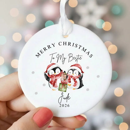 Personalised Merry Christmas Bestie Ceramic Ornament Gift