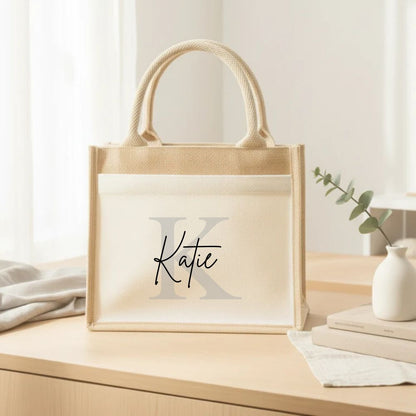 Personalised Monogram Initial & Name Jute Tote Bag