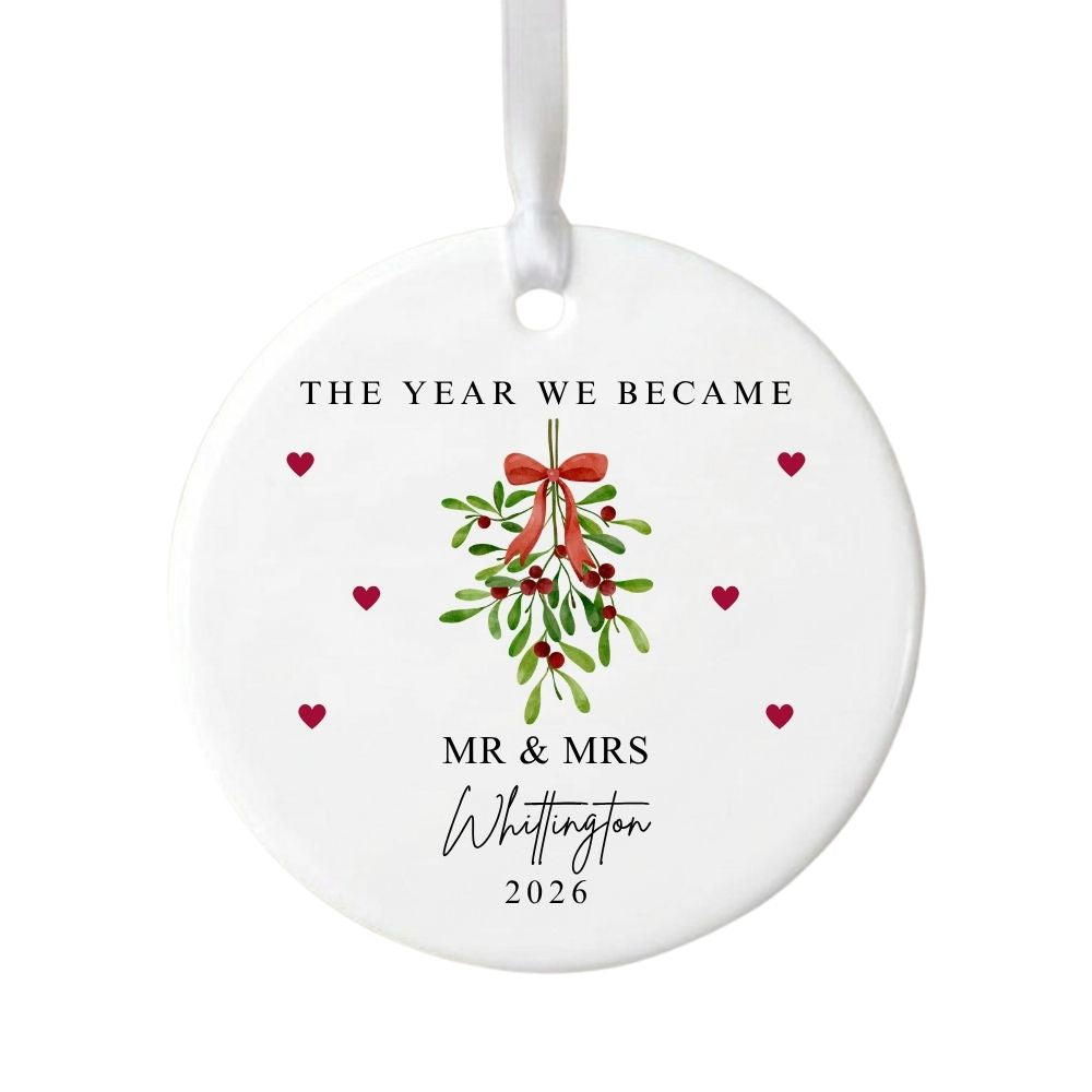 Personalised The Year We Became Mr & Mrs Ceramic Christmas Bauble Gift