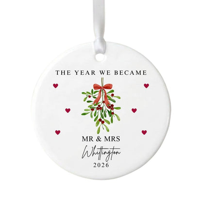 Personalised The Year We Became Mr & Mrs Ceramic Christmas Bauble Gift