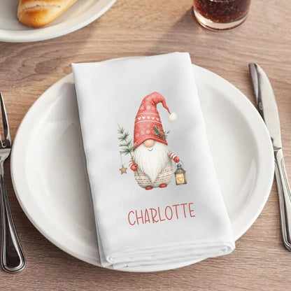 Personalised Christmas Cloth Table Napkin | Scandi Gonk Christmas Gnome Design