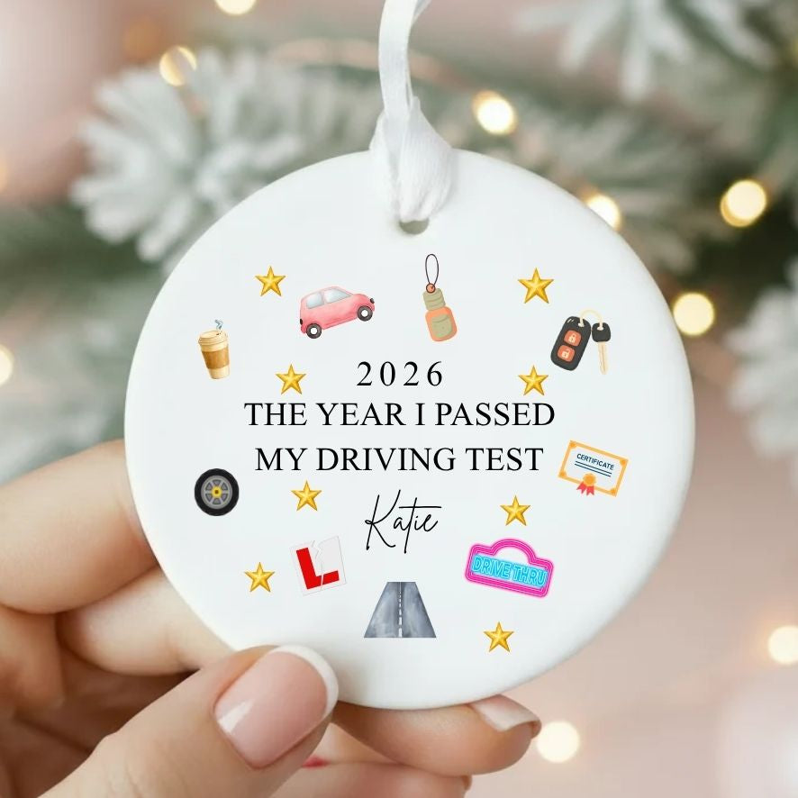 Personalised The Year I Passed My Driving Test Ceramic Christmas Bauble