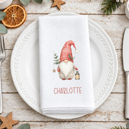 Personalised Christmas Cloth Table Napkin | Scandi Gonk Christmas Gnome Design