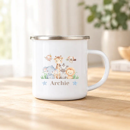 Personalised Childs Safari Animals Enamel Mug