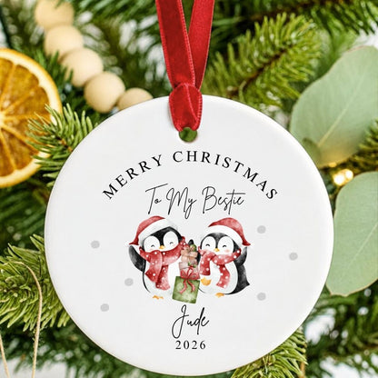 Personalised Merry Christmas Bestie Ceramic Ornament Gift