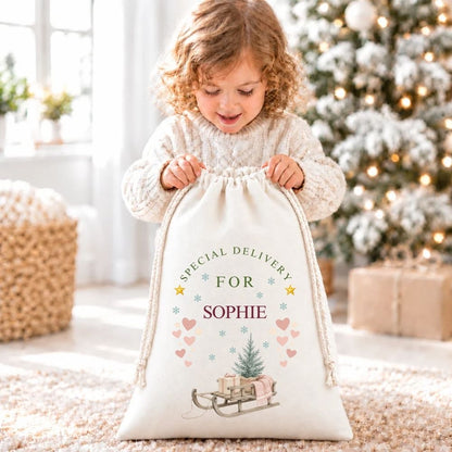 Personalised Linen Style Christmas Santa Sack - Traditional Scandi Style