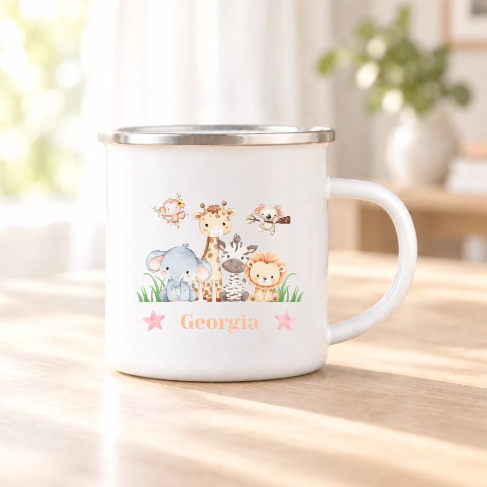 Personalised Childs Safari Animals Enamel Mug