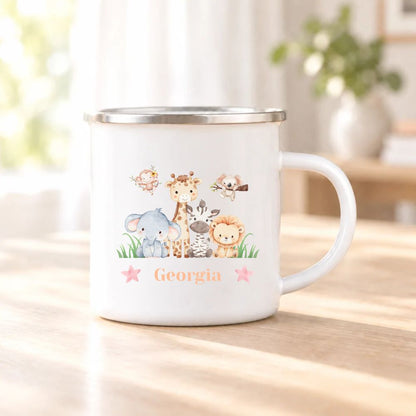 Personalised Childs Safari Animals Enamel Mug