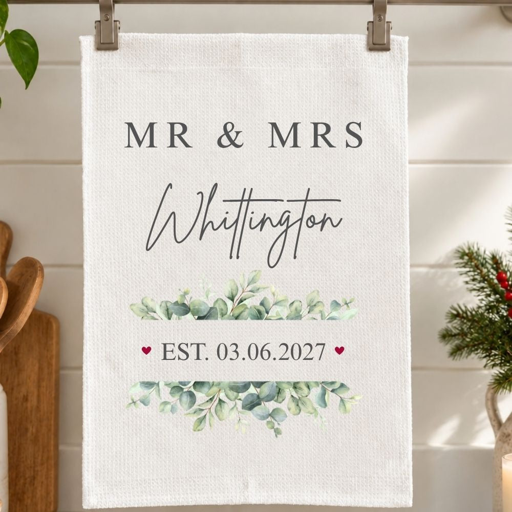 Personalised Mr Mrs Wedding Tea Towel Wedding Gift