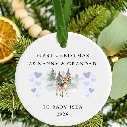 Personalised First Christmas As Nanny & Grandad Ceramic Christmas Bauble