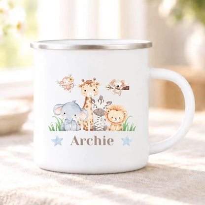 Personalised Childs Safari Animals Enamel Mug