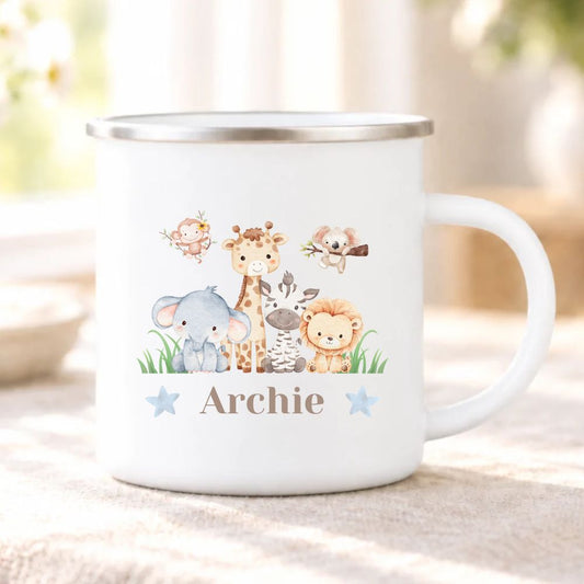 Personalised Childs Safari Animals Enamel Mug