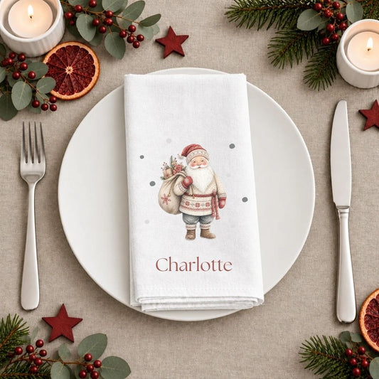 Personalised Scandi Santa Claus Fabric Napkin | Christmas Cloth Napkin