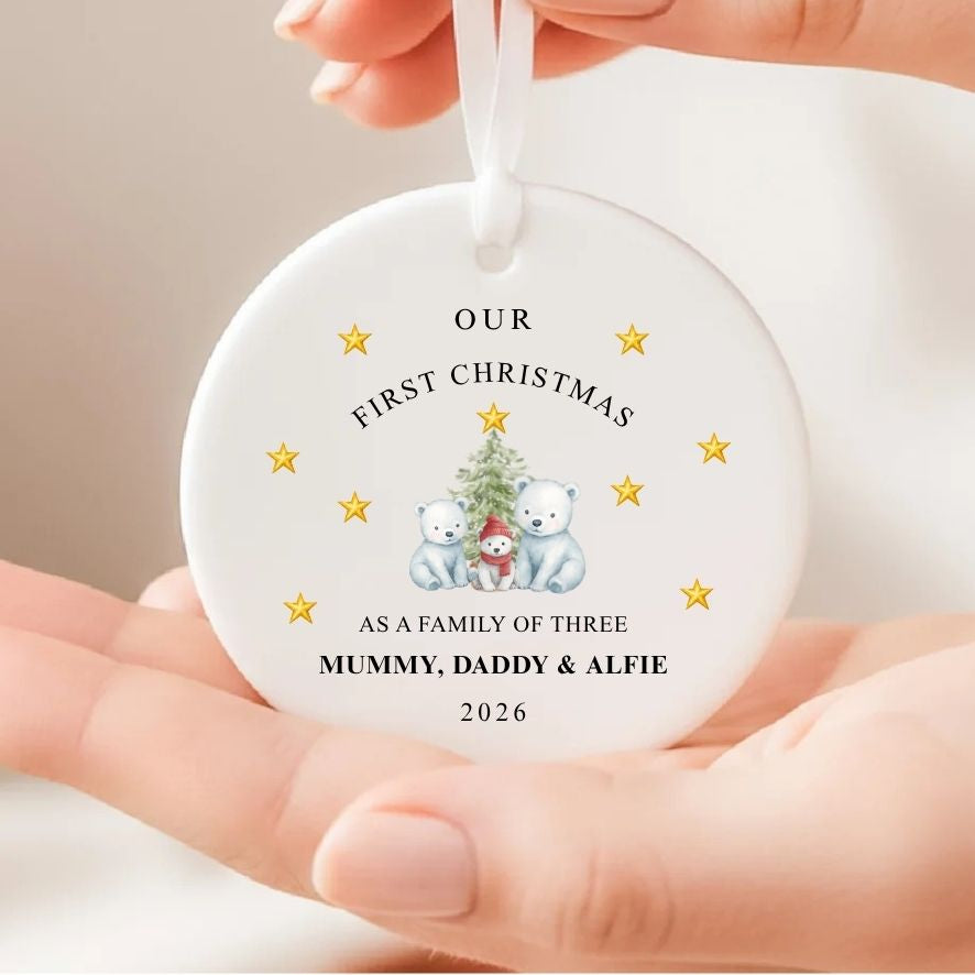 Personalised First Christmas As Family Of Three Christmas Bears Ornament
